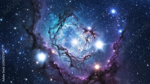 Cosmic nebula with stars and gas clouds highlighting geometric patterns and contemporary art