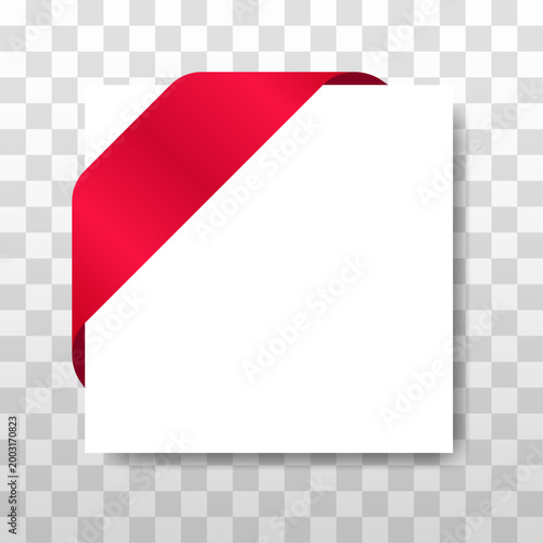 Corner red Ribbon Label. Gradient vector folded banner. Decorative isolated element. Marketing, E-commerce, Design concept.