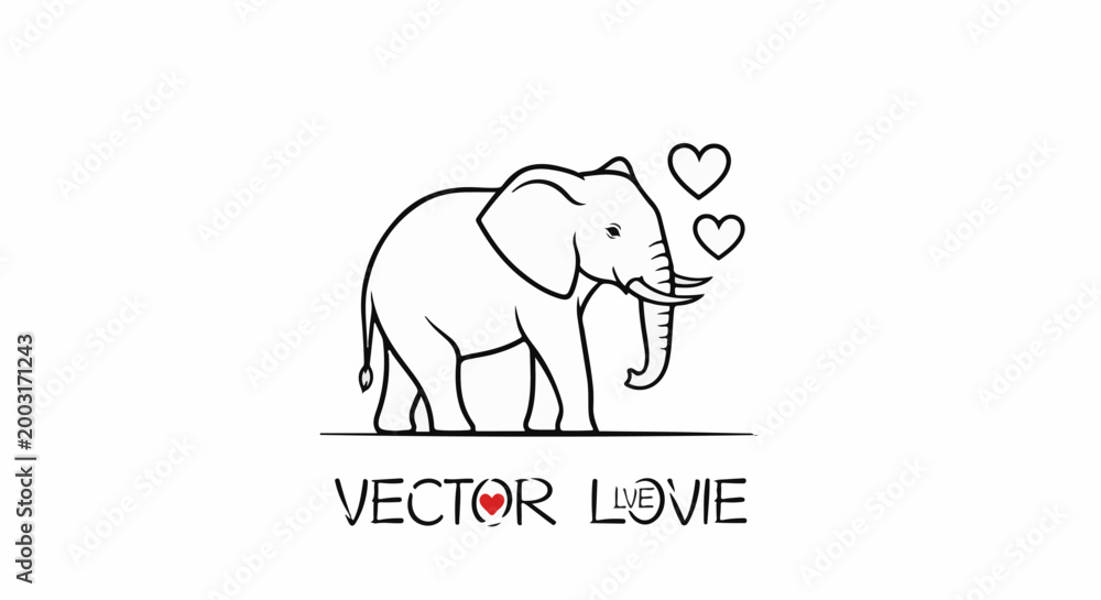 Fototapeta premium A stylized line drawing of an elephant with two hearts above its head