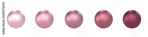 Elegant vector set of matte pearls in 3D optic. Soft pink gradient shades from pale blush and dusty rose to mauve and deep rose. Modern color variation concept for luxury bead designs, isolated.
