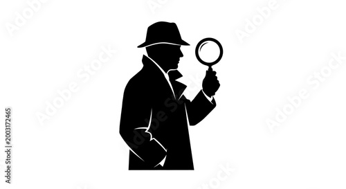 Silhouette of man with magnifying glass.