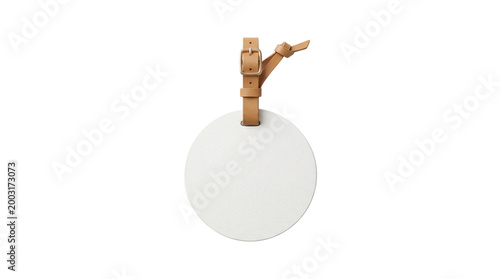 Round white leather luggage tag isolated on transparent background png