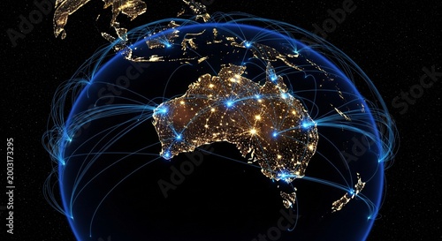 Global Network Connections: Digital Data Streams Connect Australia and New Zealand to the World