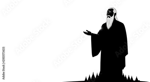 Silhouette of old man gesturing.