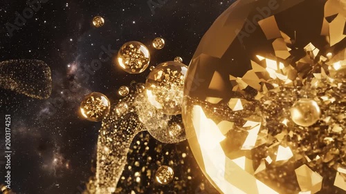 Golden spheres in cosmic space perfect for UI/UX design and motion graphics