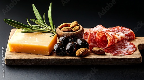 Delicious cheese board with meat olives.