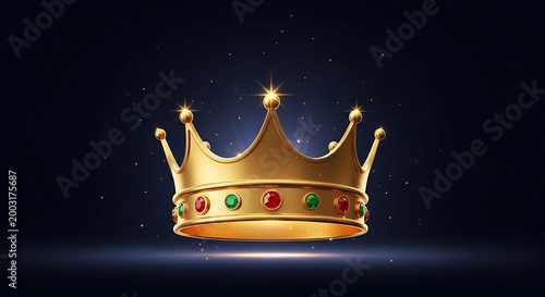 Majestic golden crown adorned with sparkling jewels, symbolizing royalty, power, and triumph for elite success