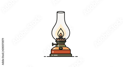 Vintage kerosene lamp with flame burning.