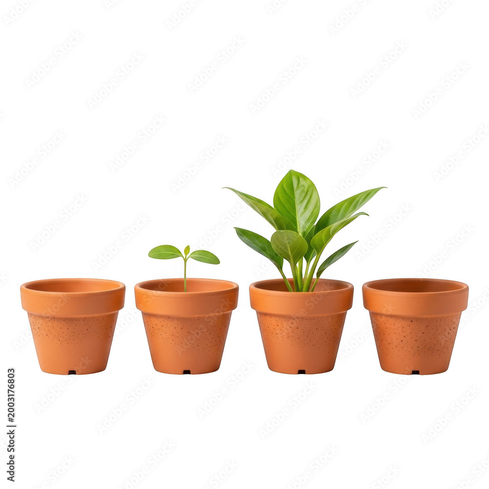 Obraz premium Four small potted succulent plants lined up on a flat surface