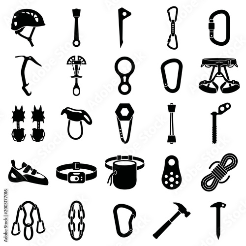 black and white vector silhouettes et of climb tools
