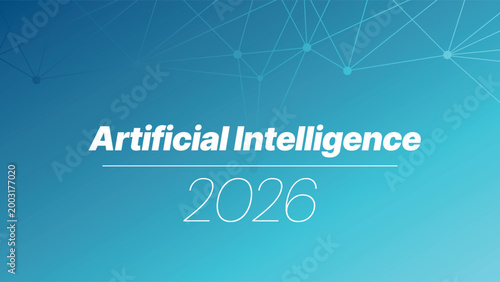 Artificial intelligence 2026. AI neural network deep learning processing big data analysis technology. Blue gradient low poly vector illustration for business, future, presentation