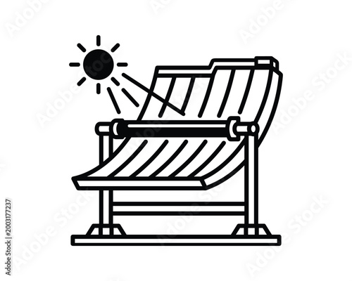 Solar thermal energy collector system icon with sun rays, generating clean power.