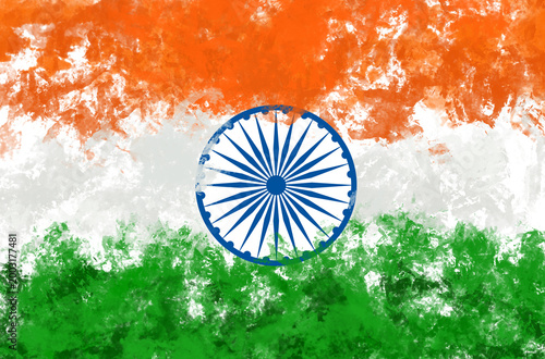 Indian Flag with Grunge Brush Stroke Texture and Ashoka Chakra