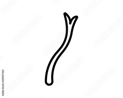 Black outline drawing of a single saffron thread. Simple vector illustration of a spice.