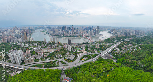 Valokuva A tree observation deck in Nanshan, Chongqing panoramic aerial photography of Ch