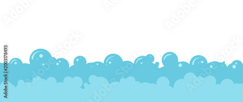 Soap background, foam bubble, bath water pattern. Cartoon blue wash suds, laundry fizzy cloud. Shower bg, mousse froth border. Oxygen clear bubble frame. Chemical aqua foam. Simple vector illustration