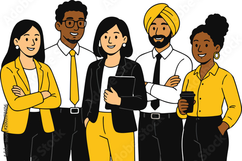 Diverse business team multicultural office workers flat vector illustration