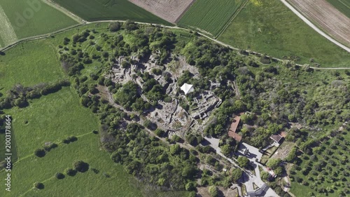 Aerial Drone View of Ancient Troy Archaeological Site in Canakkale Turkey UNESCO World Heritage Site