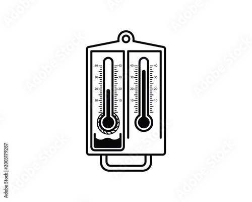 Wet and dry bulb thermometer icon vector for measuring humidity and air temperature.