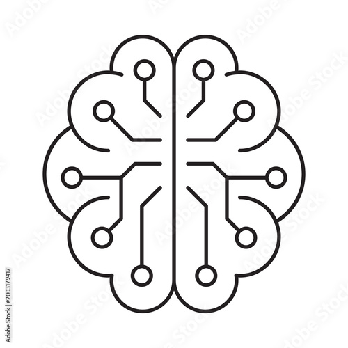Digital AI Brain Circuit Line Icon