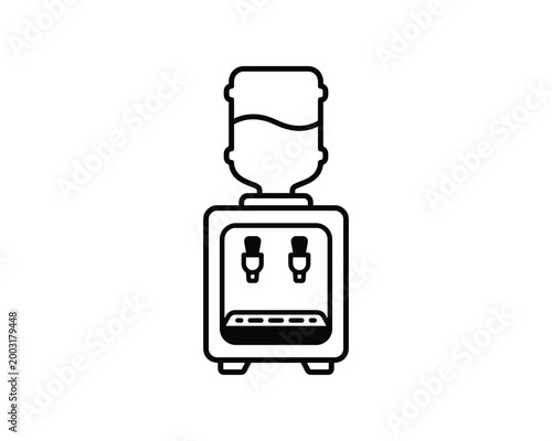 Vector line art icon of a water cooler with a water bottle and spigots for office or home.