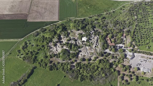 Aerial Drone View of Ancient Troy Archaeological Site in Canakkale Turkey UNESCO World Heritage Site