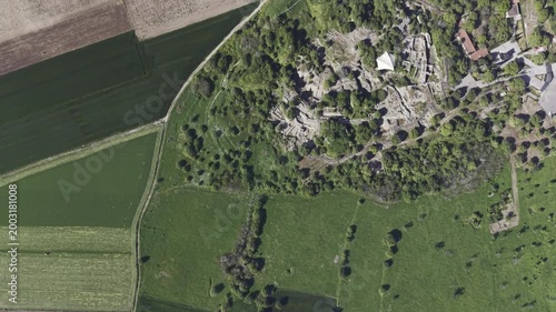 Aerial Drone View of Ancient Troy Archaeological Site in Canakkale Turkey UNESCO World Heritage Site