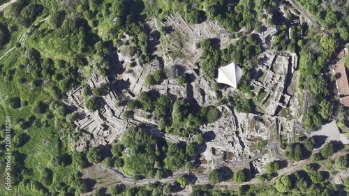 Aerial Drone View of Ancient Troy Archaeological Site in Canakkale Turkey UNESCO World Heritage Site
