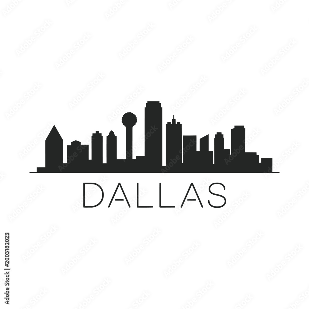 Fototapeta premium dallas skyline silhouette on white background high quality