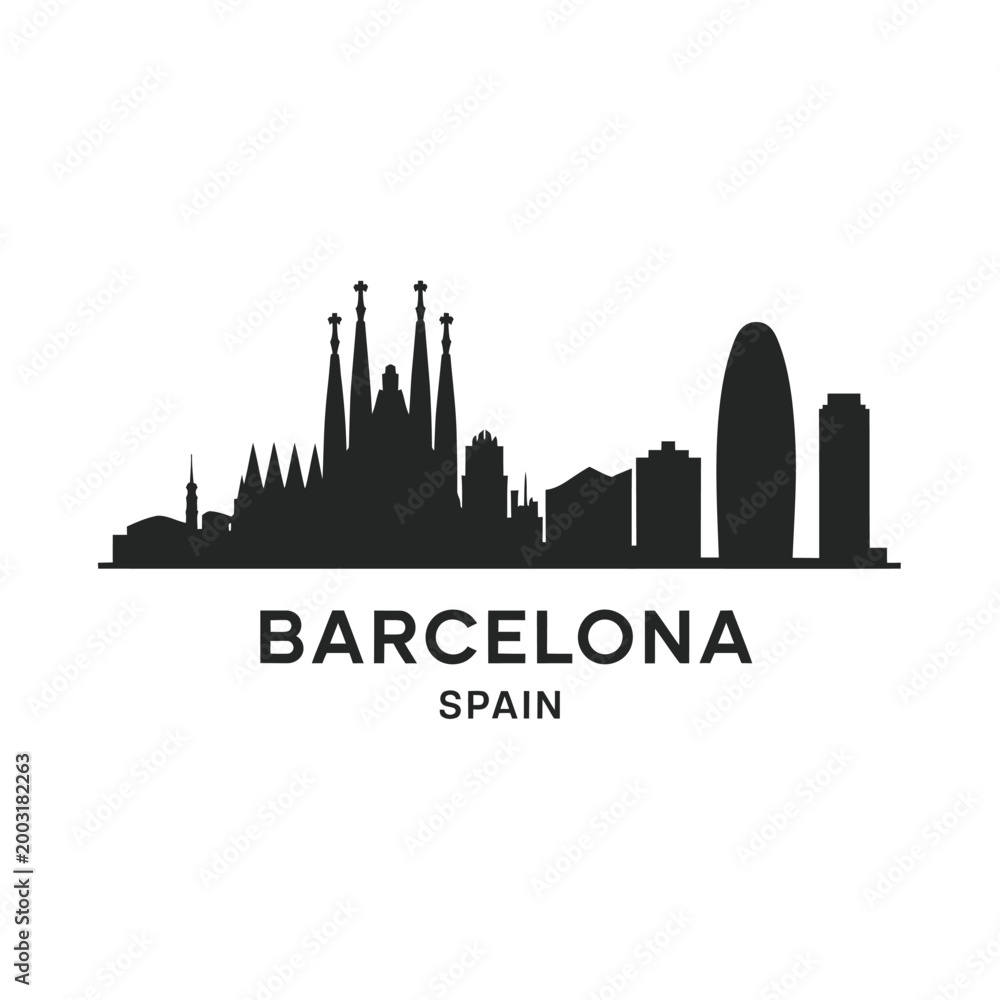 Fototapeta premium barcelona skyline silhouette on white background high quality
