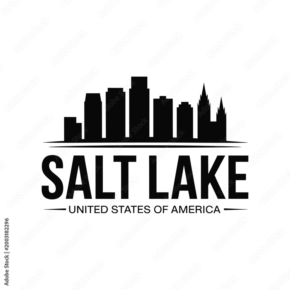 Fototapeta premium salt lake skyline silhouette with text on white background