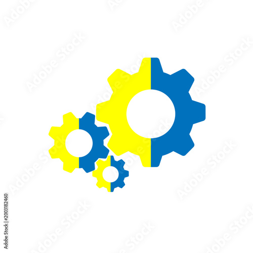 Abstract three gears icon with creative blue and yellow split design. Modern teamwork, industrial innovation, and mechanical synergy concept vector illustration for branding and infographic.
