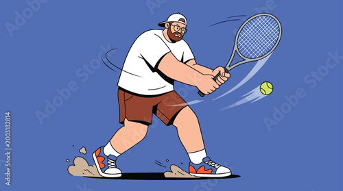 Man playing tennis and hitting a two-handed backhand swing vector