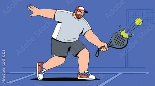 Man Hitting a Ball with a Padel Racket Illustration