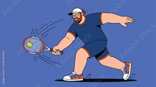 Cartoon Tennis Player Performing a Powerful Backhand Swing Vector
