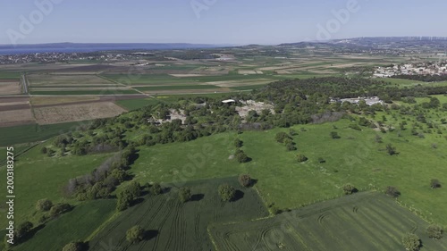 Aerial Drone View of Ancient Troy Archaeological Site in Canakkale Turkey UNESCO World Heritage Site