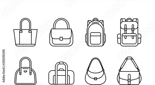 Handbag backpack icon for fashion and travel in modern vector style with diverse shapes and clean design
