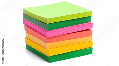 Vibrantly Colored Stack of Post-It Notes Arranged in a Bright Multi-Hued Block for Office Organization
