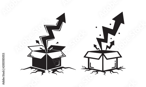 Fragile shipping symbol two boxes with upward pointing lightning bolts