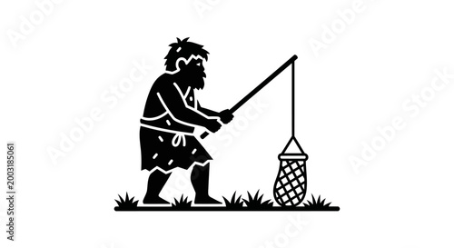 Man holding fishing net outdoors.