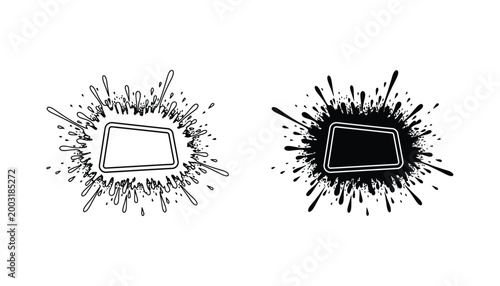 Abstract ink splash frames set with rectangular copy space for creative design projects in black and white vector style illustration