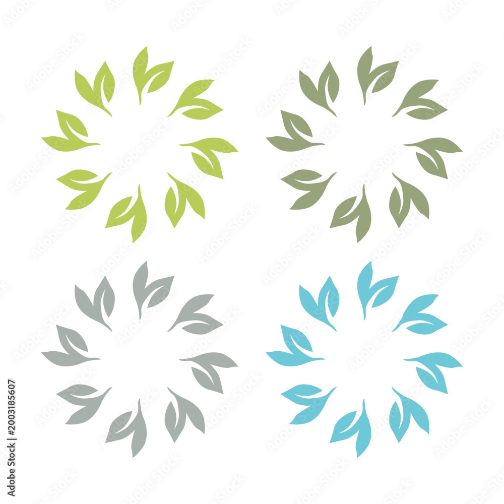 Fototapeta premium Botanical Green Leaves Sign Symbol Logo Vector Set isolated on White