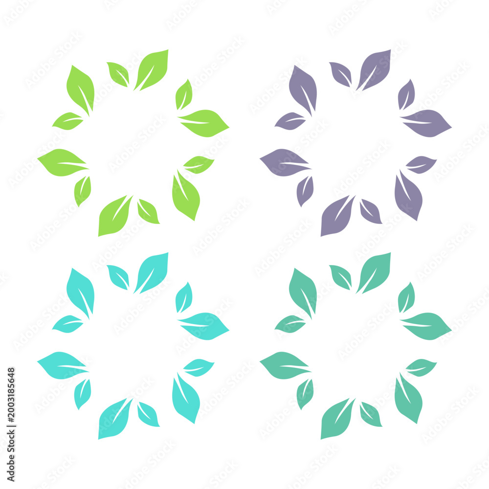 Fototapeta premium Botanical Green Leaves Sign Symbol Logo Vector Set isolated on White