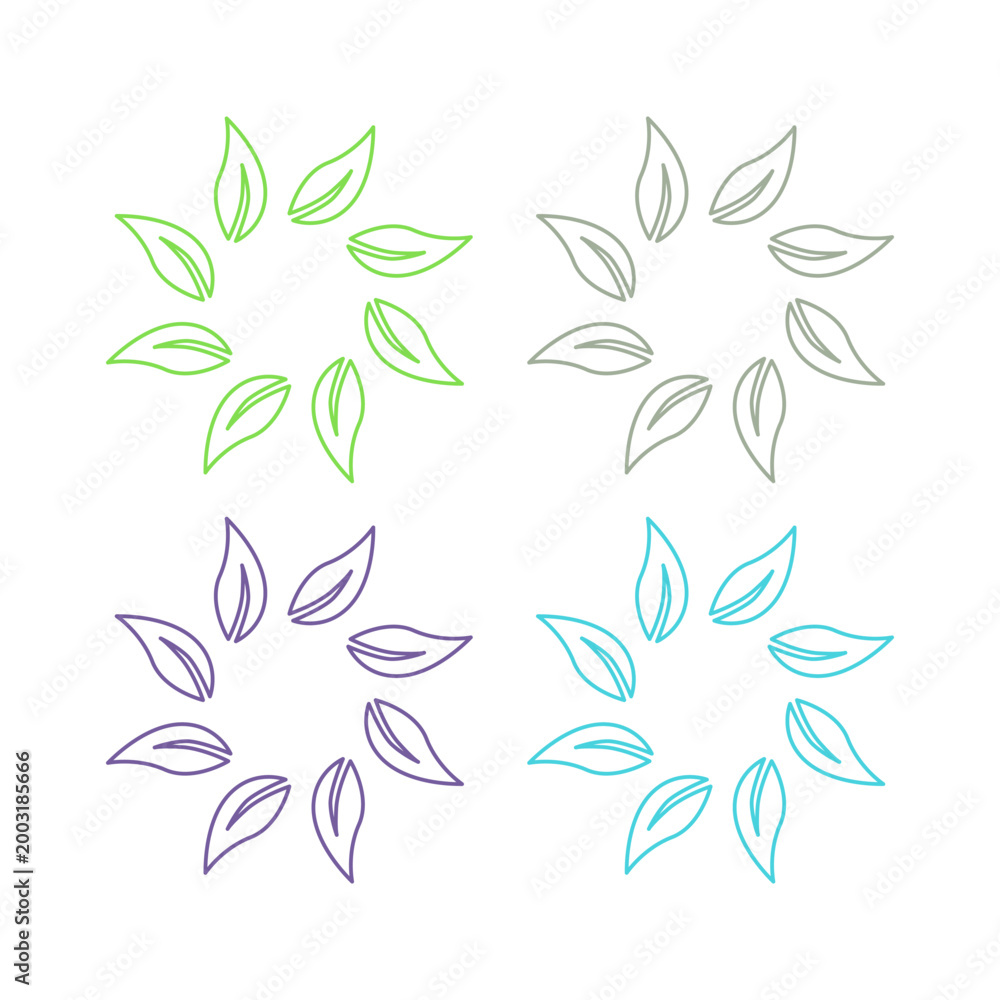 Fototapeta premium Botanical Green Leaves Sign Symbol Logo Vector Set isolated on White