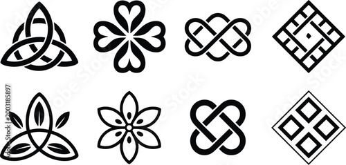 Endless knot buddhist symbol featuring sacred intertwined lines with celtic style patterns and medieval ornamental details for traditional decoration