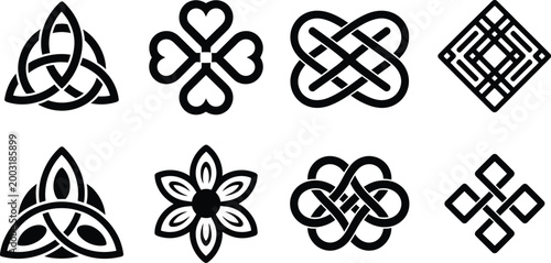 Endless knot cultural buddhist symbol with sacred intertwined lines celtic style patterns and medieval ornamental design for spiritual art