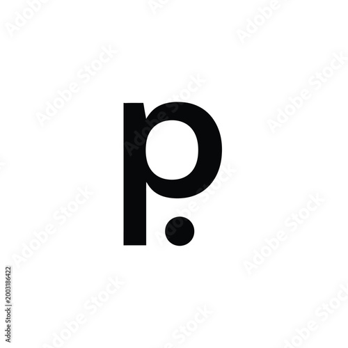 Lowercase letter p with period punctuation mark isolated on white background
