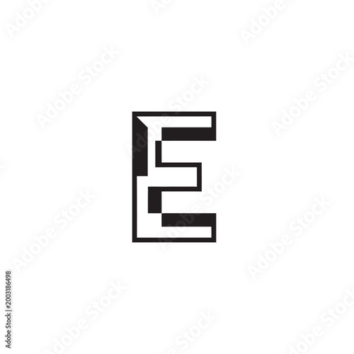 Minimalist letter e with geometric black lines on a white background