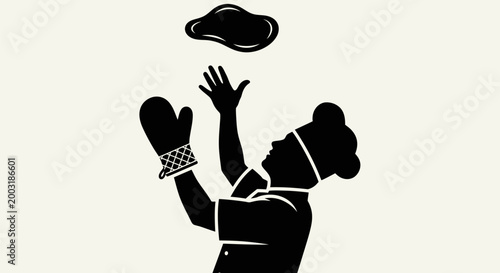 Woman Tossing a Cooking Pot Lid.