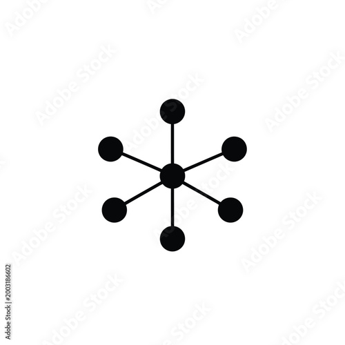 Network connection node with six points on a white background